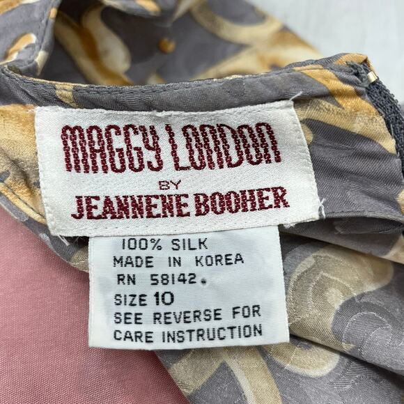 Maggy London Jeannene Booher Silk Long Sleeve Ruffle Fancy 80s Vintage Dress 10 - Picture 7 of 12